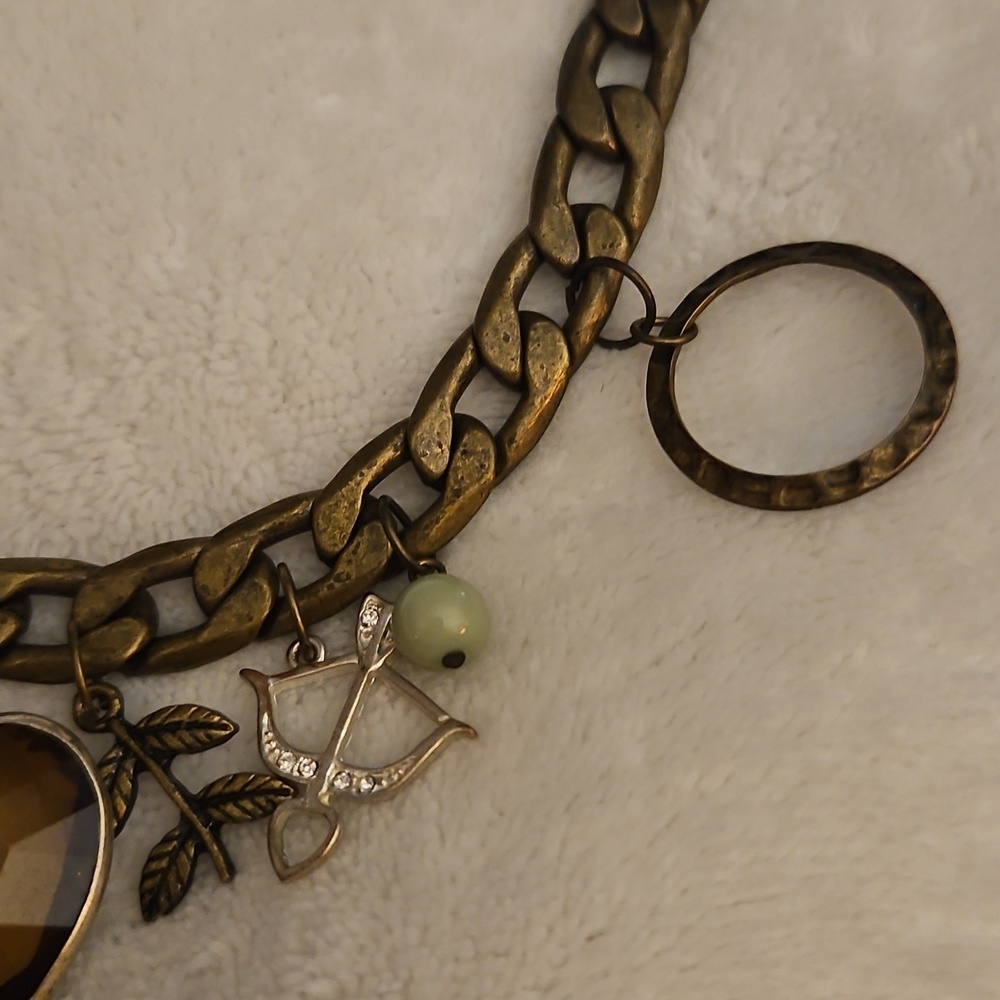 Vintage Bronze Heart Key Bird Leaves Charm Boho Chain Necklace - Picture 5 of 8